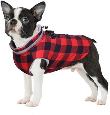 Geyecete french bulldog coat dog clothes winter Thick Zipper Pet Clothing French Bulldog Dog Clothes Vest Winter Warm Clothing clothes-Red-M