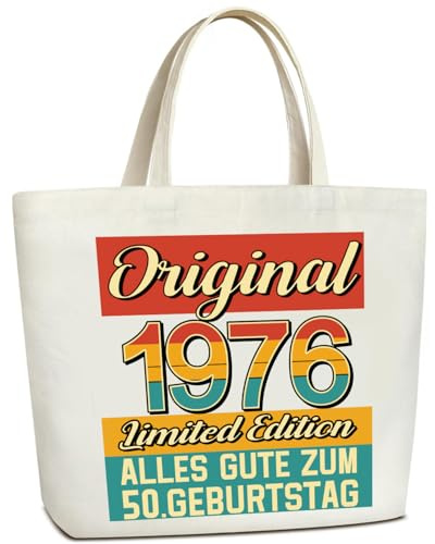 Coolgaga Bolsa grande de algodón 50. Regalos de cumpleaños para mujeres, regalo original de 1976, 50 cumpleaños, bolsa de lona para la compra, regalo para mujer, madre, novia, colega, esposa, hermana