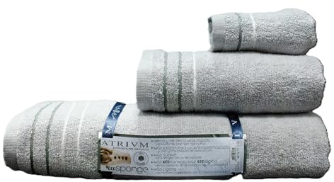 Kimbatex Textil Hogar Tienda Juego de Toallas ATRIVM Eco Sponge – 100% Algodón – 450 g/m² – 3 Piezas (Gris)