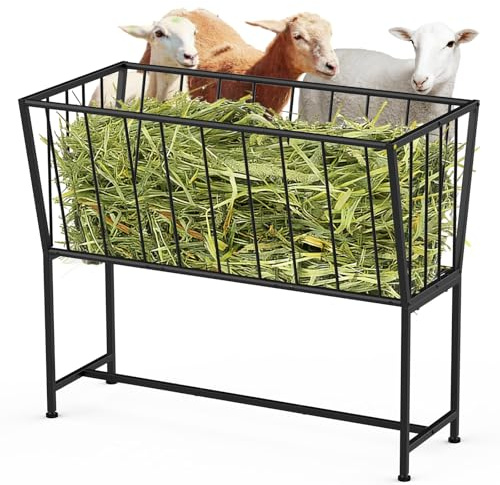 KANEODOT 40 Gallon Hay Feeder, 32 Tall Heavy-Duty Metal Hay Rack Indoor Outdoor Use, Freestanding Hay Feeder for Goats Sheep Horses, Black