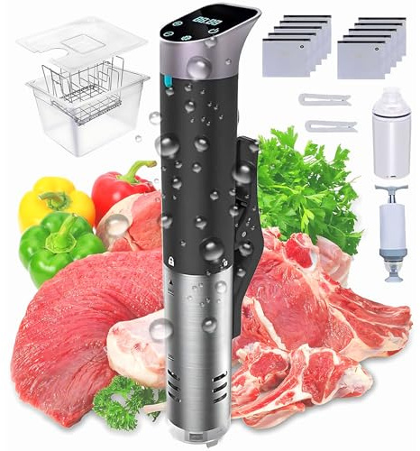 Sous vide-maskin, 1 200 W precisionskokare med 12 L vattentank, hopfällbar ställ, extraktorpump, förseglad väska, klämma, LED nedsänkningscirkulator för matlagning