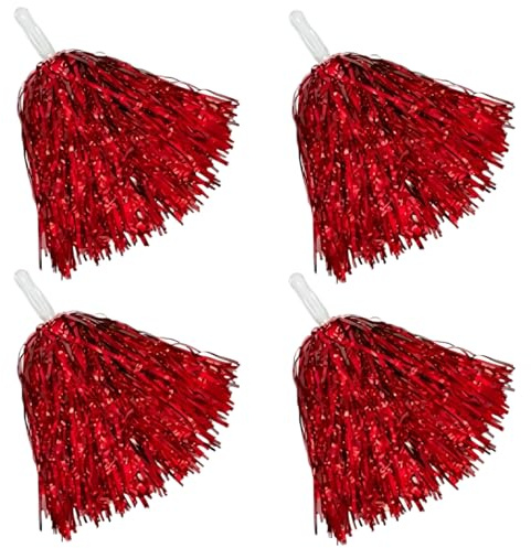 suction 4 PCS Pom Poms Cheerleading, Cheerleader Pom Poms, Sports Teams and Dance Performances, School Celebrations and Party Decorations, 30 Gram Red Cheerleading Pom Poms Set of 4