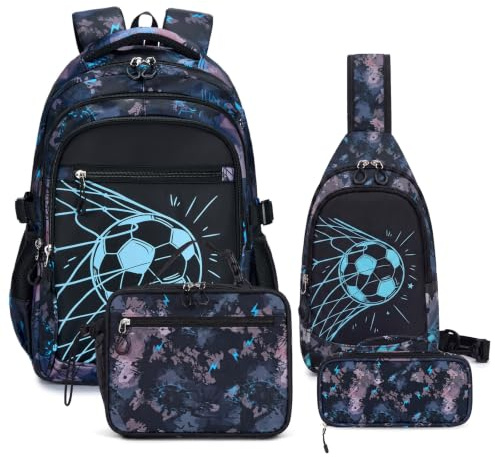 Amythe Mochila Escolar para Niños Adolescentes, Luminosa Nocturna 4 Piezas