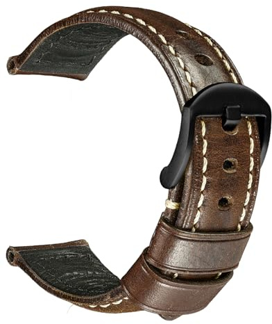 REZERO Bracelet de Montre, Sangle de Montre en Cuir Véritable Cirée à l’Huile Vintage, Épais et Léger Lanière de Montre de Remplacement pour Homme, Femme 18mm 19mm 20mm 21mm 22mm 23mm 24mm 26mm