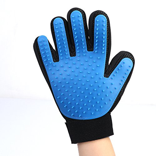 Merauno® Fellpflegehandschuh Tierhaarentferner Bürste Massage Fellpflege Grooming Glove Hund Katze Massageffekt & Deckhaarschutz (Blau, 1 Handschuh (Rechts))