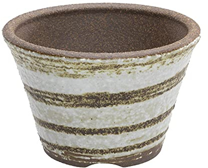 Wazakura Vaso Banko per Bonsai Fatto a Mano in Ceramica 11cm Realizzato in Giappone, Piccolo Vaso da Giardino per Piante Grasse e Suculente - Bianco Pennellato