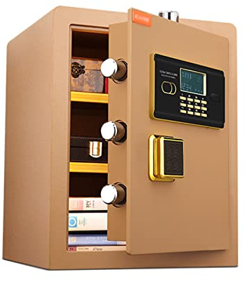 Caja Fuerte Caja Fuerte de Seguridad Digital, Caja Fuerte de Acero para Construcción con Perno de Bloqueo Sólido de 25 mm, para el Hotel de Oficina en Casa, 14 * 13 * 18 Pulgadas (Color : Gold)