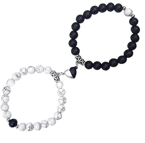 Magnetic Couple Bracelets, 2PCS Matching Mutual Attraction Bracelets Forever Relationship Long Distance Bracelets Stone Beaded Jewellery Gift for Boyfriend Girlfriend Lover His Hers Best Friend