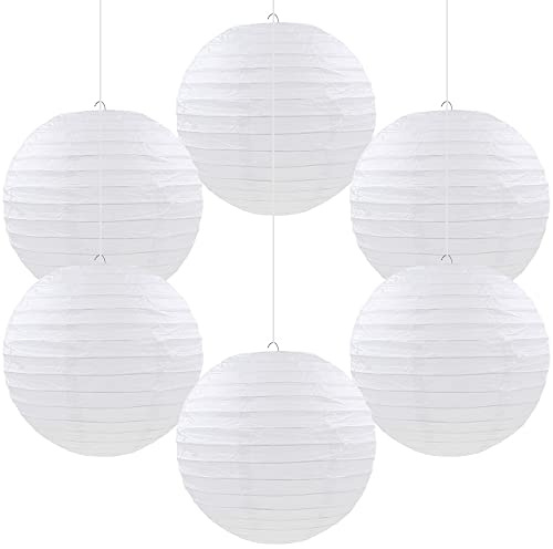 Hagao Paper Lanterns Decorative Round Chinese Paper Lanterns for DIY Craft Making 6pcs 8 (White)