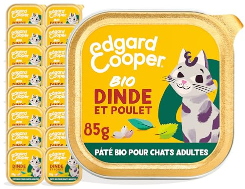 Edgard & Cooper - Paté orgánico para Gatos Adultos esterilizados, Pavo orgánico 16 x 85 g, Comida húmeda sin Cereales Ingredientes Naturales, Rica en proteínas, sin azúcares añadidos