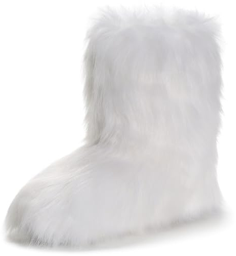 IXU Women's Faux Fur Boot Furry Fluffy Round Toe Suede Snow Winter Women Boots Comfy Plush Warm Short Outdoor Indoor Flat Shoes Mid-Calf Boots