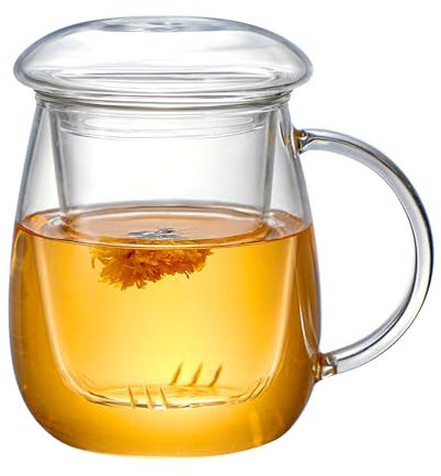 Arefen Taza Infusor de Té de Vidrio con Colador y Tapa 500ml 17oz Tetera de Vidrio Borosilicato para Té en Bolsita Té Suelto Té en Flor Lindo Champiñón Tazas de Té de Vidrio Transparente