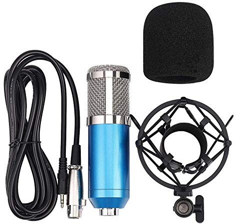 Eighosee Professional Cardioid Condenser Microphone Kit with Audio Cable Metal Shockproof Clamp High Sensitivity Low Noise Mic(Blue & Silver)