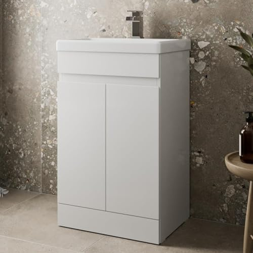 Artis 500mm Bathroom Vanity Unit With Wash Basin Ceramic Sink, 2 Double Door, Cloakroom Storage Furniture Under Basin Cabinet, Floorstanding Cabinets, White Gloss
