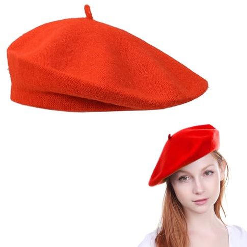 Rakiuty Berretto Francese Donna,Basco da Donna,Berretto Francese,Berrettos Basco,Cappello Berrettos,Cappello da Donne,Hat Invernale da Donnas,Donne Classico Artista Francese Hat,Arancione/Rosso