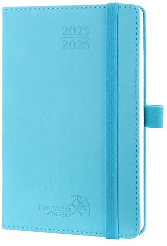 POPRUN Taschenkalender 2025 2026 Klein (Aug.2025-Dez.2026) Softcover mit PU-Leder, ca. A6 (16 x 10,5 cm), Terminplaner 2025 2026 Klein 1 Woche 2 Seite mit Stiftschlaufe - Blaugrün
