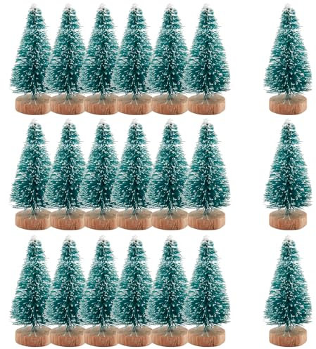 24 Stück Weihnachtsbaum Deko Mini Weihnachtsbaum Miniatur Tannenbaum Tanne Klein Flaschenbürste mit Schnee-Effek Grün Weihnachtsdeko für Weihnachten Tischdeko DIY Basteln Schaufenster