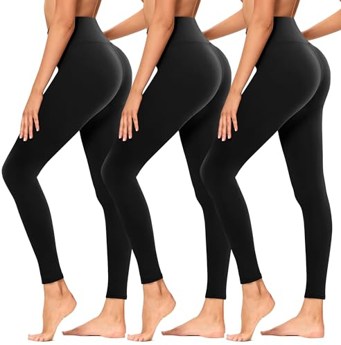 TNNZEET High Waist Leggings Damen Elastische Leggins Weiche Sporthose für Sport Gym, Schwarz/Schwarz/Schwarz, S-M