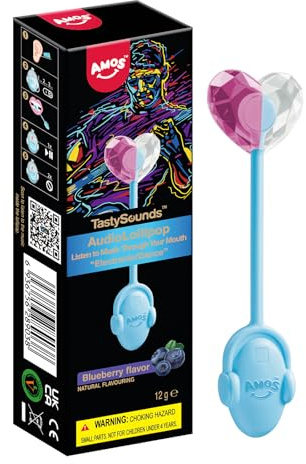 AMOS Musicales Sucette Bonbon Lollipop, 1x Blueberry Myrtille Audio Sucettes, Pâques Fête Sucettes Gift, Individuel Emballés Bonbon Sans Sucre Candy Parfait Pour Fête