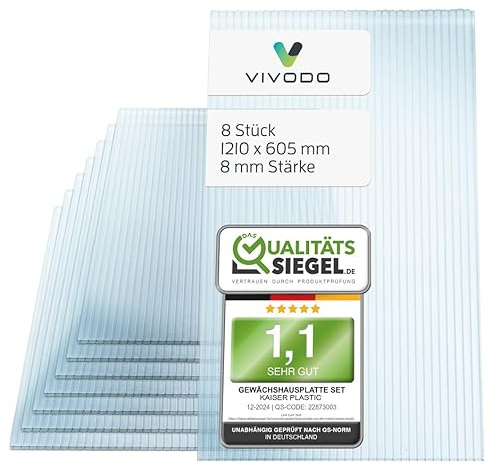 Vivodo Piastre per serra, 10 pezzi, pannelli alveolari, 8 mm, piastre per serra, 605 x 1210 mm