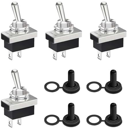 4 Interrupteur à Bascule, Interrupteur 12V Etanche 25A SPST Marche/Arrêt 2 Positions avec Capuchon Imperméable, pour Voiture, Équipements Électroniques, Applications Extérieures et Intérieures