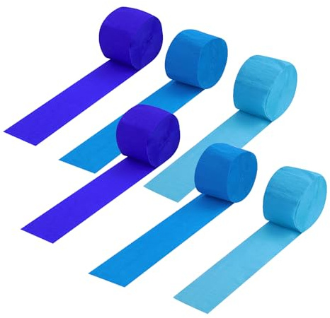 6 rotoli carta crespa blu, 4.5 cm x 25 m, decorativa nastro crespato, stelle filanti in carta crespa, blu, per artigianato, oggetti artistici, confezioni regalo, decorazioni per feste