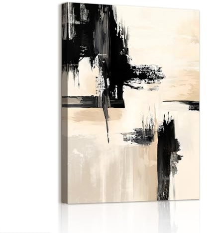 WENGTIAO Minimalista Pintura de Tinta Lienzo Impresiones Cuadros Enmarcados Abstracto Negro Beige Pintura sobre Lienzo Cuadros Decoracion Salon Modernos Dormitorio Decoracion Pared 40x60cm