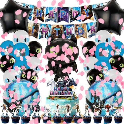 OSOFREE 49 Stück Drachenzähm Lecht Gemaht Geburtstagsdeko Junge Mädchen, Luftballons Geburtstag Set, Kindergeburtstag Ballons, Party Deko Geburtstag Ballon Set für Kinder (A)