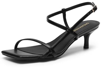 DREAM PAIRS Sandali Donna Tacco Basso Kitten | Tacco 5,5 cm, punta quadrata, soletta 4 mm, cinturino regolabile, suola antiscivolo.