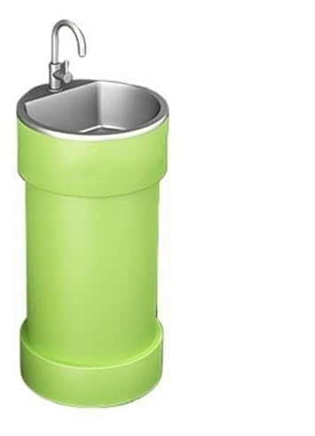 Pedestal que ahorra espacio Lavabo de baño base redonda, lavabo pedestal comercial creativo y colorido con acero inoxidable, tocador independiente pintado metal(Fluorescent Green)