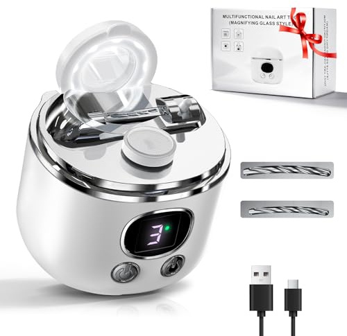 Nagelknipser Elektrisch, 4 in 1 Elektrischer Nagelknipser Mit Led-Licht & Vergrößerungsglas, Doppelklingen für Dünne & Dicke Nägel, 3-Speed, für Senioren/Sehbehinderte(Weiß)