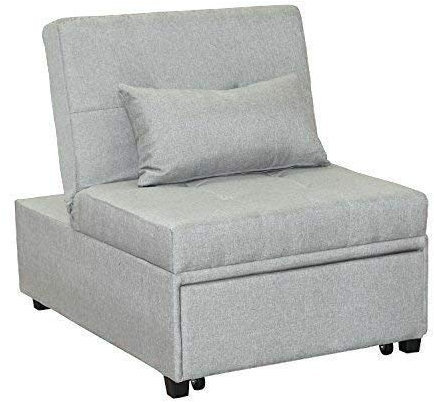 Gardena Poltrona Pouf Letto Singolo in Tessuto con Cuscino Abbinato, Grigio