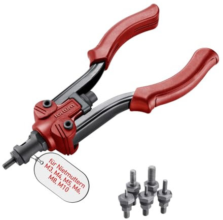 Fortum Pinza per rivetti a mano per rivetti filettati, pinza per rivetti M3-M10, in alluminio, ottone, acciaio e acciaio inox, lunga 27 cm, potente pinza rivettatrice con perni di trazione
