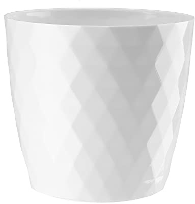 VERDENIA Cristal blomkruka lätt blomkruka balkongblomkruka dekorativ kruka för växter för inomhus- och utomhusbruk plastkruka rund många färger 20 cm vit