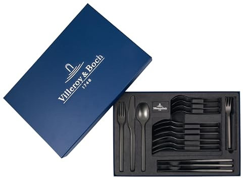 Villeroy & Boch - Manufacture Cutlery Table Cutlery Set for Up to 4 People, 20 Pieces, Stainless Steel, Black (12-6556-9058)