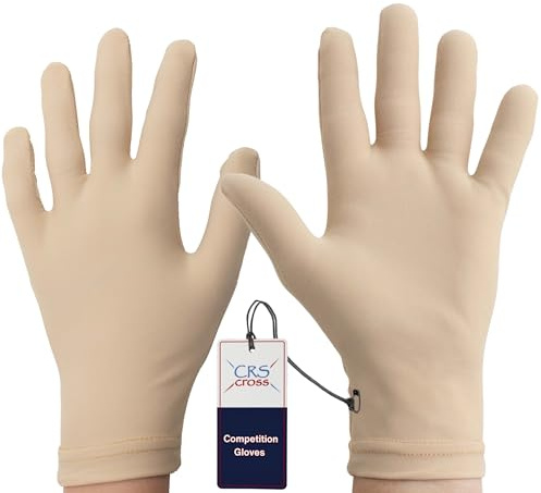 CRS Cross Competition Figure Skating Gloves. Fitted Glove for Ice Skate, Dance, Roller Skaters and Cheerleading. Available in Both Youth and Adult Sizes (Tan, Ladies Small/Medium)