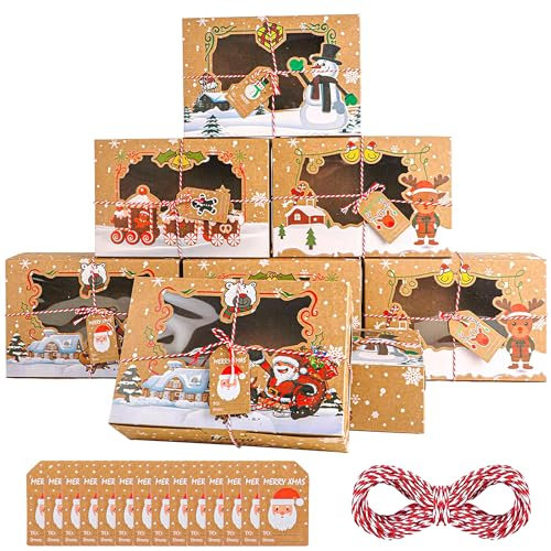 iRabey 16 Stück Keksschachtel Weihnachten, Weihnachten Box mit Durchsichtigen Fenstern für Bäckerei Süßigkeiten Schokolade Keksschachtel Verpackung, 22x15x7cm