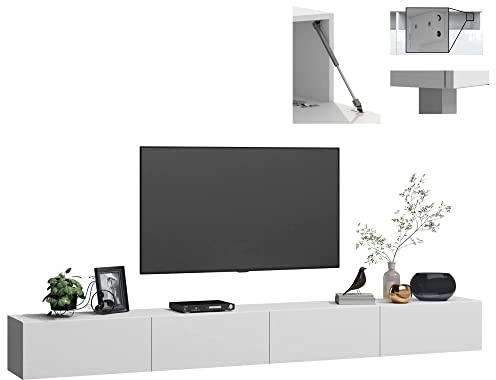 4housedesign® TV Board Lowboard Hängend | Fernsehschrank tv Sideboard Wohnzimmer | Lowboard Wohnzimmer fernsehregal tv Board Hängend tv Shrank tv 55 Zoll - TV Lowboard Weiß Matt 280cm