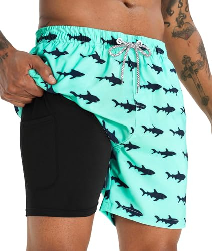 APTRO Men's Swim Trunks with Compression Liner 5 Inch Bathing Suit Beach Swimsuits #C195 L