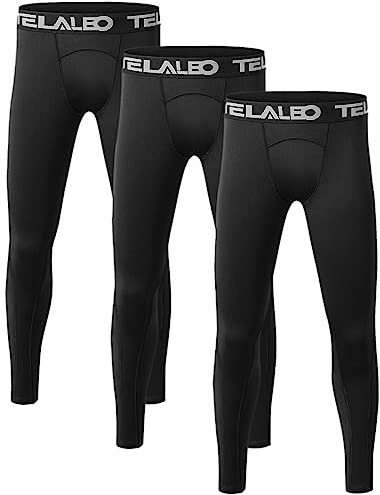 TELALEO Boys' Youth Compression Leggings Pants Tights Athletic Base Layer for Running Hockey Basketball 3 Pack Black-M