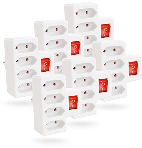 greate 6X 4fach Steckdose für Eurostecker mit Schalter bis zu 2300W - Steckdosenadapter 4fach ohne Kabel, Mehrfachsteckdose ohne Kabel, Eurostecker Verteiler, Mehrfachstecker für Steckdose