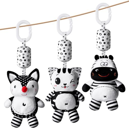 Aolso Giocattoli Sonaglio da Appendere,Giocattoli per Passeggino, Giochi per Bambini Ad Alto Contrasto, Forma Animale, Educativo di Peluche per Neonati Bambini da 0+ Mesi, Volpe