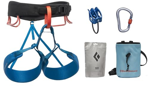 BLACK DIAMOND Men’s Momentum Harness Package | Harness, Belay Device, Locking Carabiner & Chalk Bag | Kingfisher| Medium