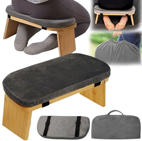 Tabouret De Yoga, Banc De Méditation Pliant En Bois Bambou Tabouret Prière Accessoires Yoga Conception Inclinée Avec Rembourrage Confortable Sac Rangement Pour Masque Pour Les Yeux Pour La Cérémonie