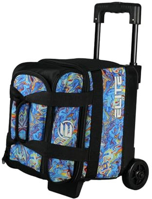 ELITE Basic Bowlingtasche mit Rollen für eine Bowlingkugel: Kompaktes, robustes Design, passend für Schuhe der Größe 45,5, Blue Swirl (blau gemustert)
