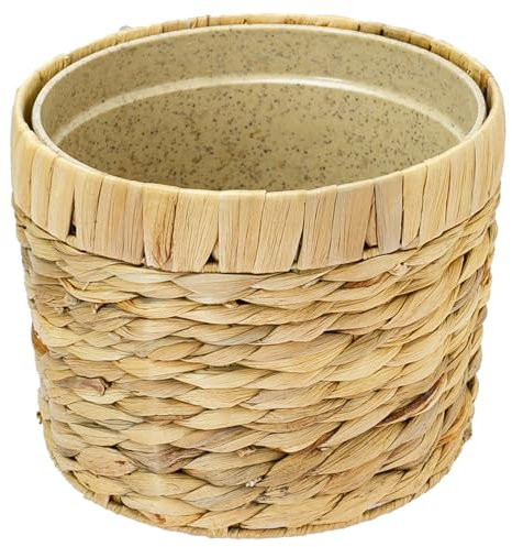 HMF Innovadora maceta trenzada de jacinto de agua, con maceta de materias primas sostenibles, redonda, 19 cm de diámetro