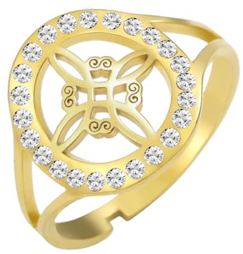 Dreamtimes Bague noeud sorcière pour les femmes Anneau nœud celtique quaternaire sorcières en acier inoxydable réglable anneaux de doigt ouvert avec zircon clair Amulette sorcière Bijoux (L'or)