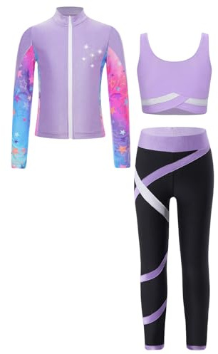 Oyolan Barn, flicka, idrottsset, träningsoverall, jacka, linne, leggings, gym, outfit, gymnastik, skridskoåkning, dans, träning, 5–16 år
