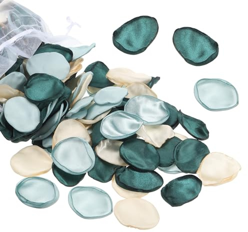 PATIKIL Petali di Rosa di Seta, Confezione da 500 Petali di Fiori Artificiali Cestino di Fiori Finti per Decorazioni Matrimoniali Tavolo da Pranzo, Verde Scuro/Verde Chiaro/Bianco Crema