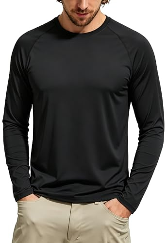 Tansozer Men's UV Rash Vest UPF 50+ Swimming Shirts Quick Dry Long Sleeve Sports Top for Fishing Hiking Watersport Running